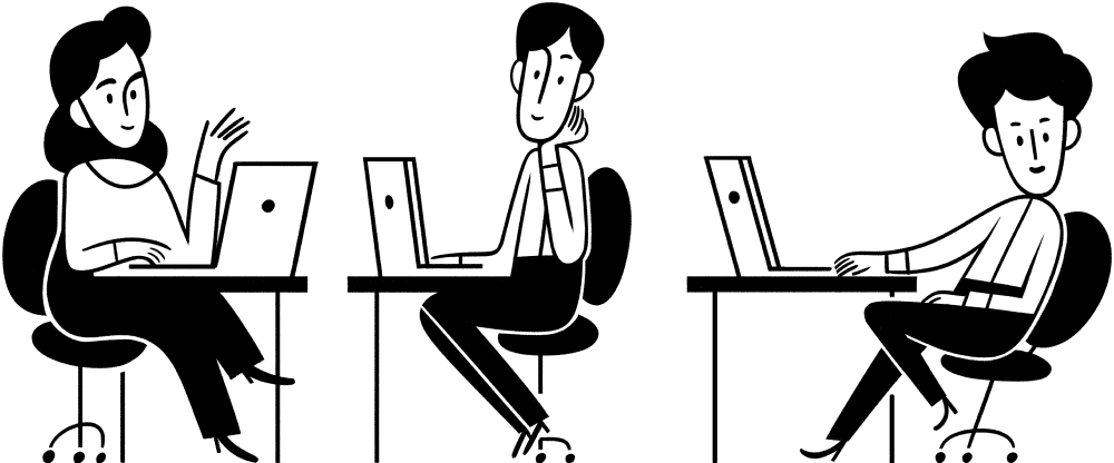 Ilustração de várias pessoas trabalhando em computadores em sua mesa