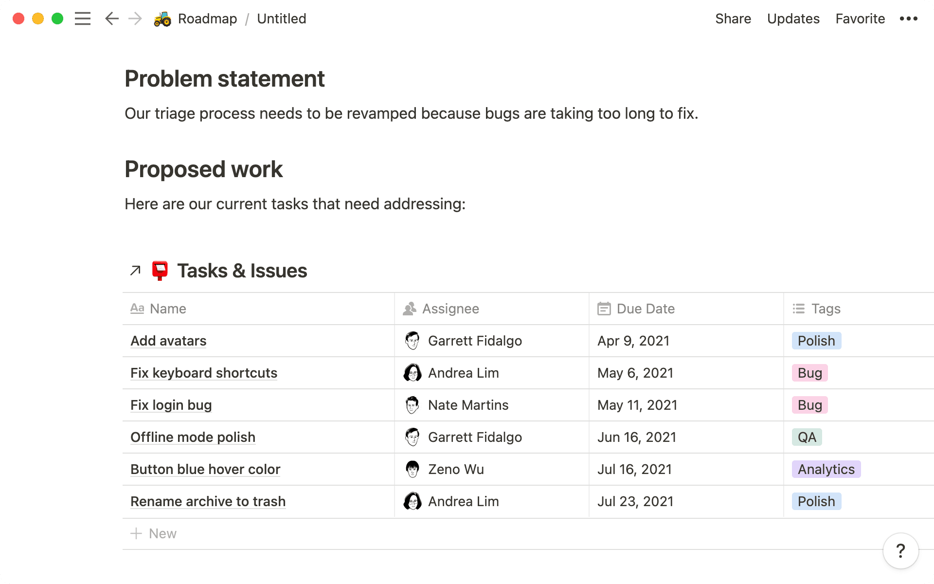Including a linked database in your template helps bring context to the project.