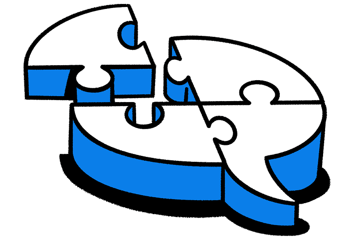 Illustration of a thought bubble coming together out of puzzle pieces