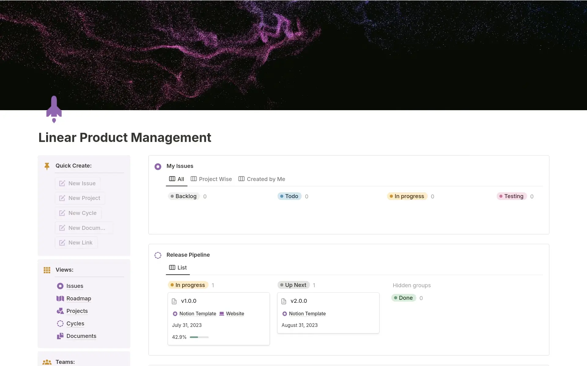Notion’s linear product management template