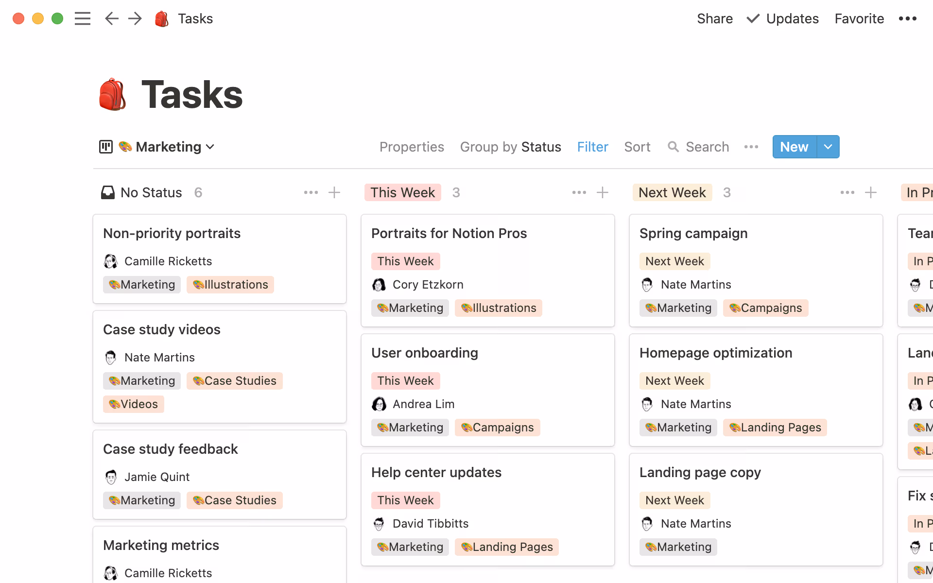 The marketing team’s view of our shared tasks database.