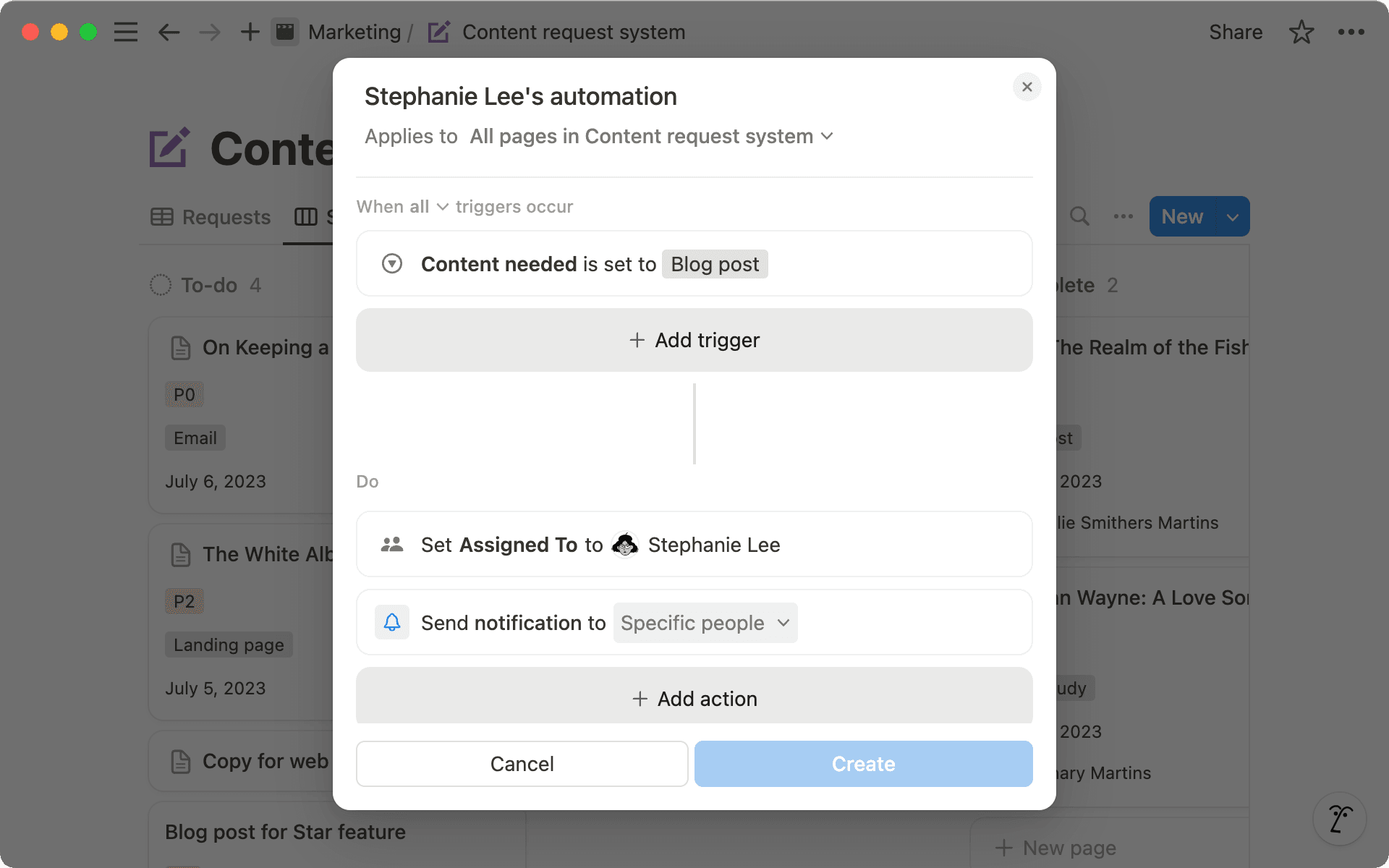 Use automations to automatically assign specific tasks when a form is filled