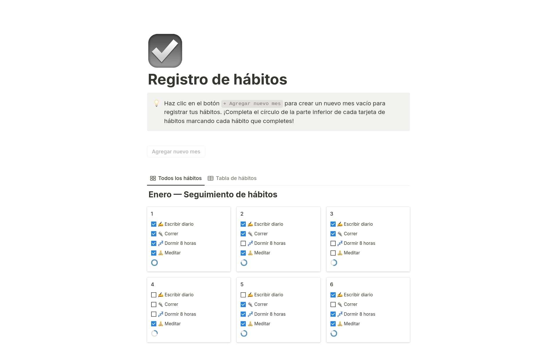 Vista previa de una plantilla para Registro de hábitos